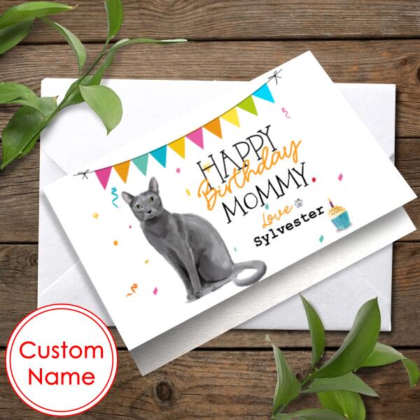 Personalized Russian Blue Cat Birthday Card From The Cat For Mum Dad Or For The Cat