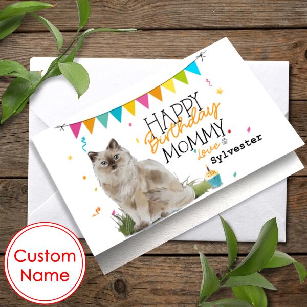 Personalized Ragdoll Cat Birthday Card From The Cat For Mum Dad Or For The Cat
