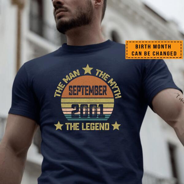 Birth Month Can Be Changed – 20th Birthday Gift Shirt, Vintage 2001 The Man The Myth The Legend T-Shirt