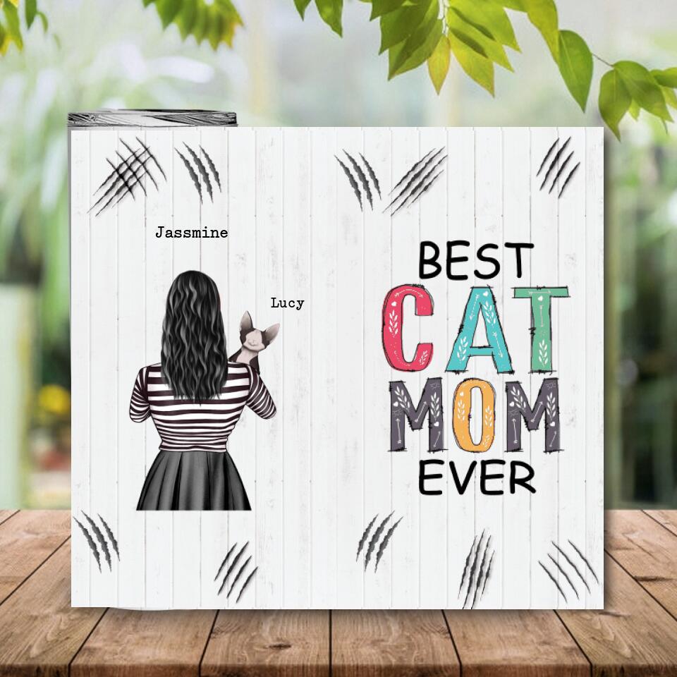 Personalized Best Cat Mom Ever Skinny Tumbler, Custom Cat Lover Skinny Tumbler