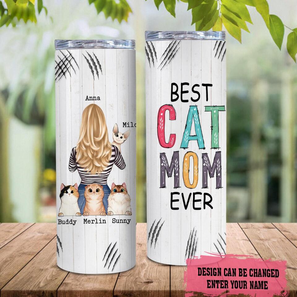 Personalized Best Cat Mom Ever Skinny Tumbler, Custom Cat Lover Skinny Tumbler