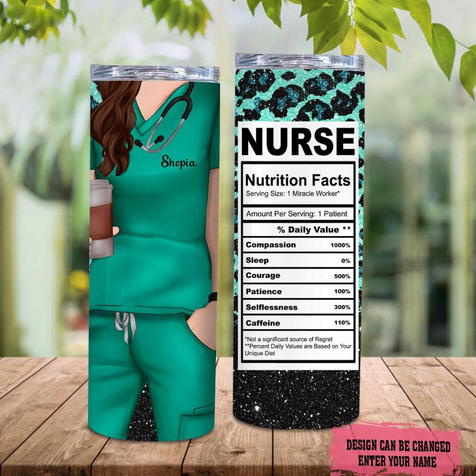 Personalized Nurse Nutrition Facts Skinny Tumbler, Custom Nurse Skinny Tumbler