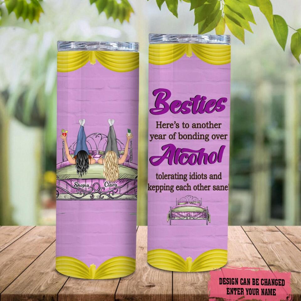 Personalized Besties Alcohol Skinny Tumbler, Custom Besties Skinny Tumbler