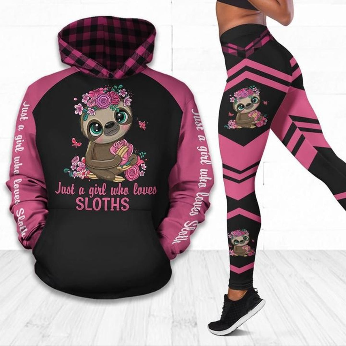 A Girl Loves Sloths Pink Legging Hoodie , Sloth Legging Hoodie