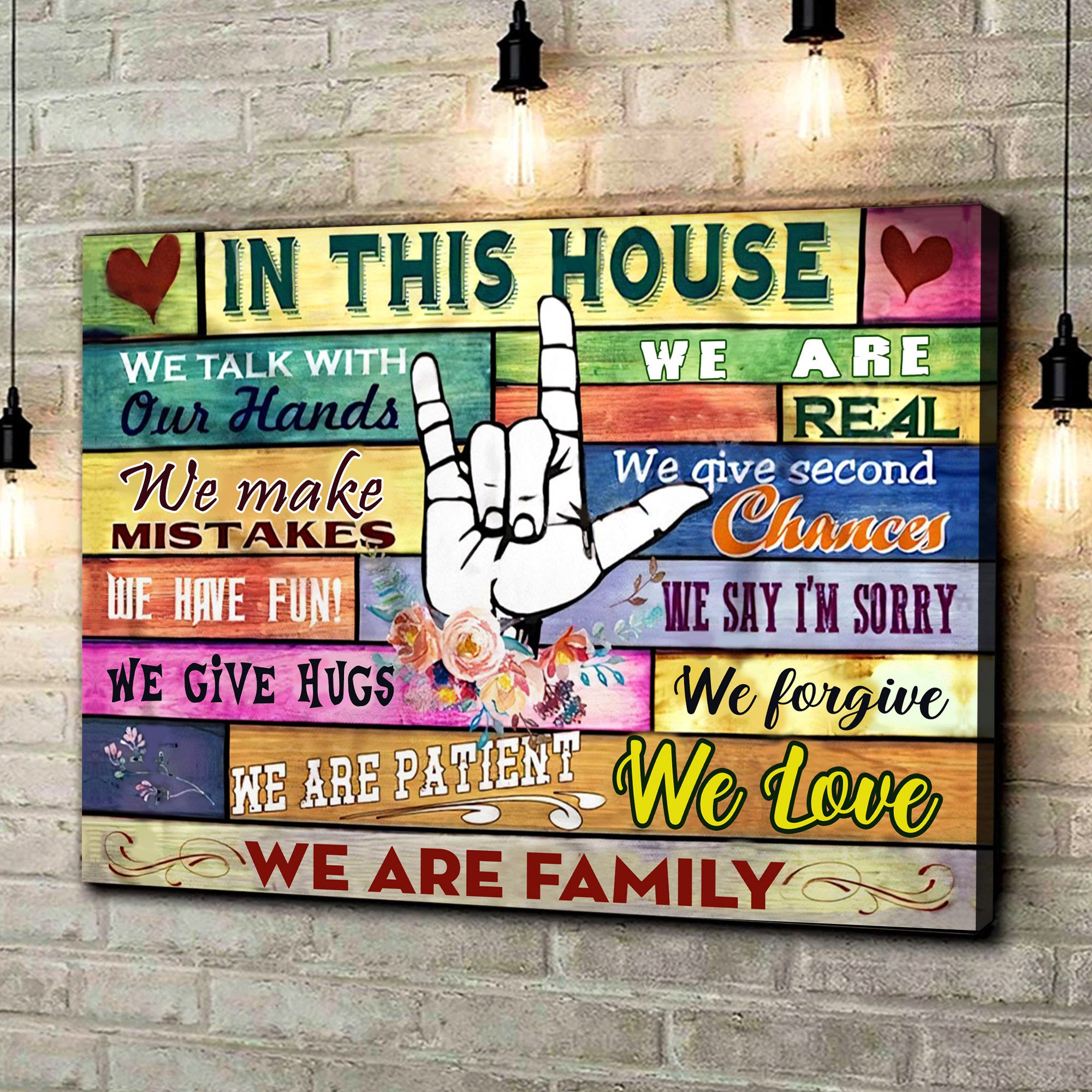 In This House We Talk With Our Hands Sign Language Canvas