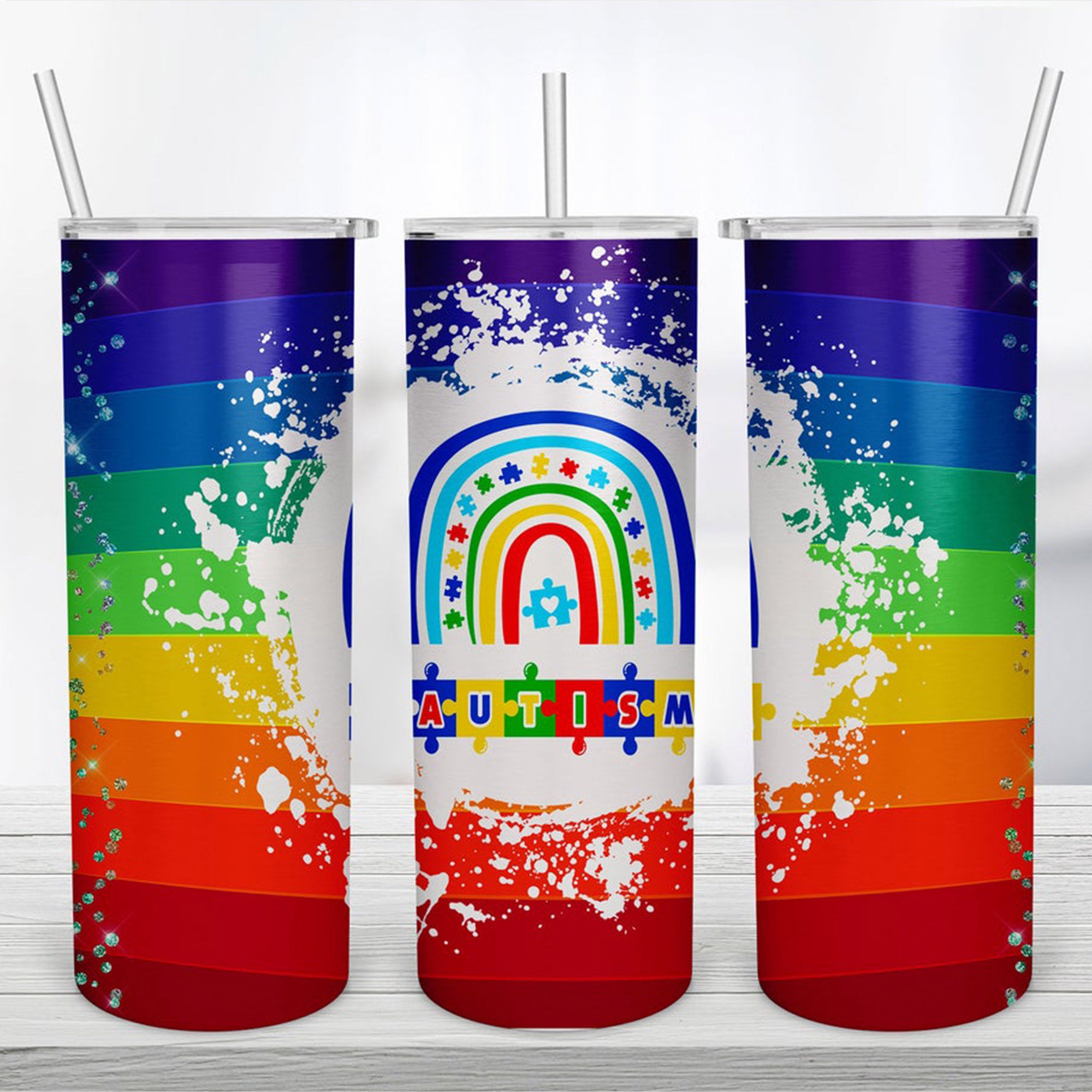 Autism Rainbow Skinny Tumbler 20Oz