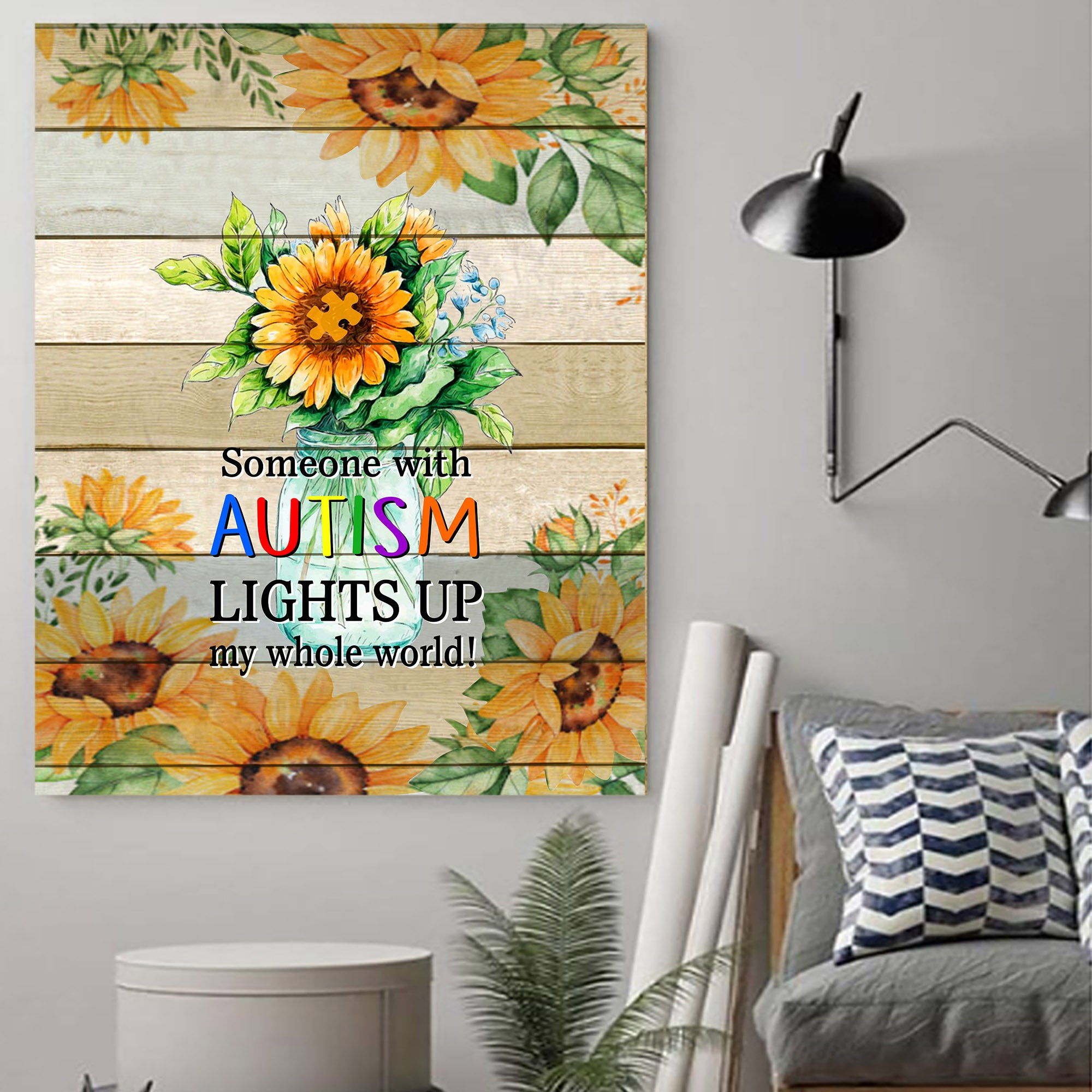 Autism Canvas – Someone With Autism Lights Up My Whole World, Wall Art Home Decor
