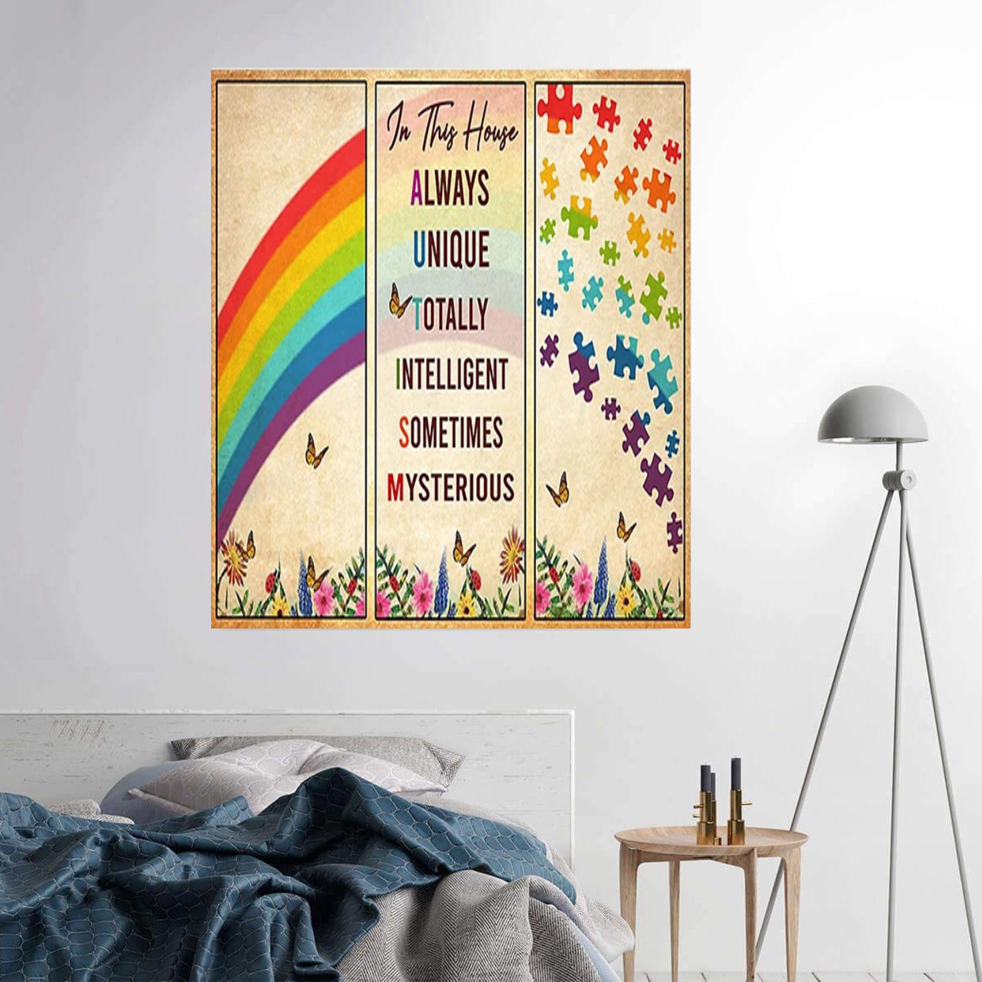 Autism Poster – In This House Always Unique Totally Intelligent Sometimes Mysterious