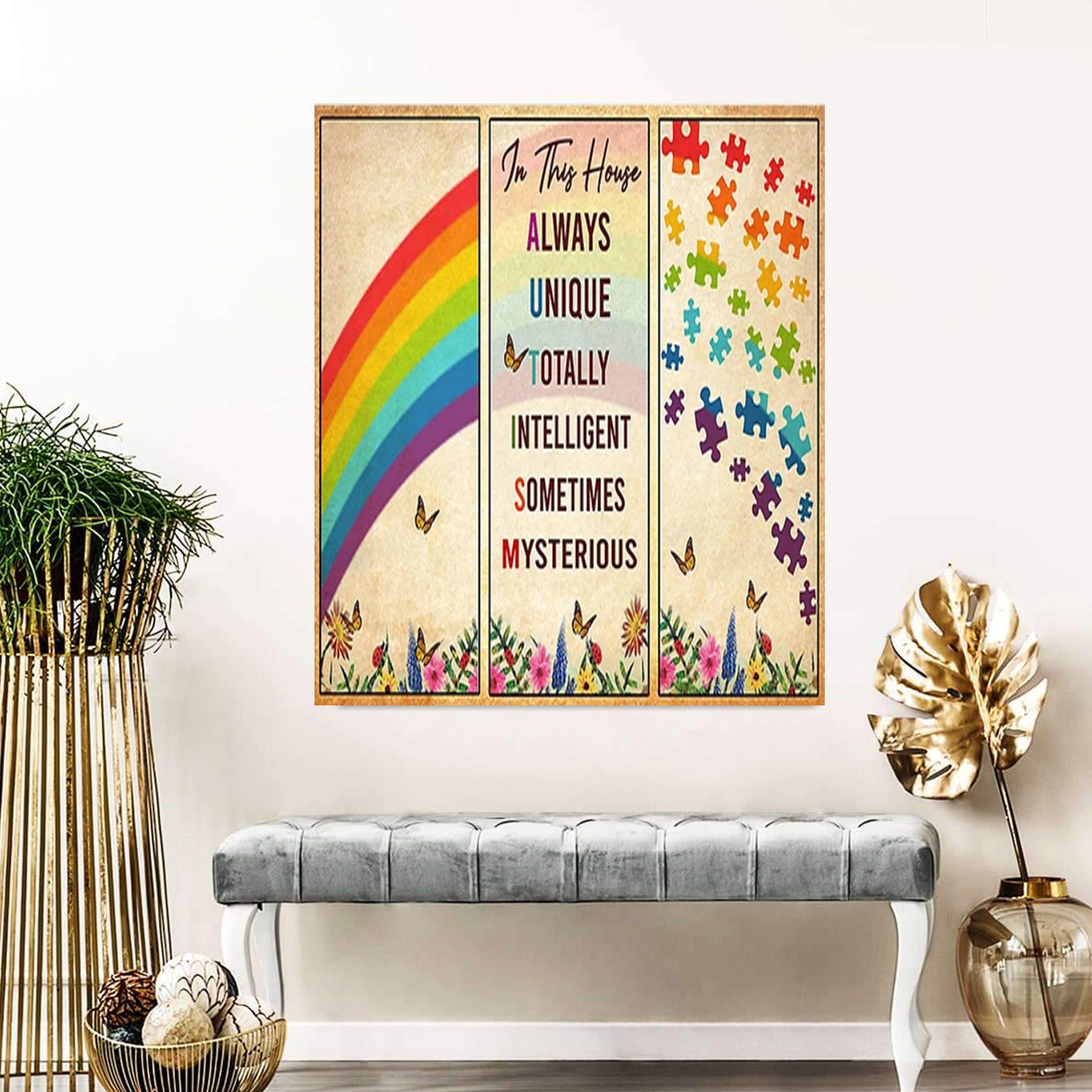 Autism Poster – In This House Always Unique Totally Intelligent Sometimes Mysterious