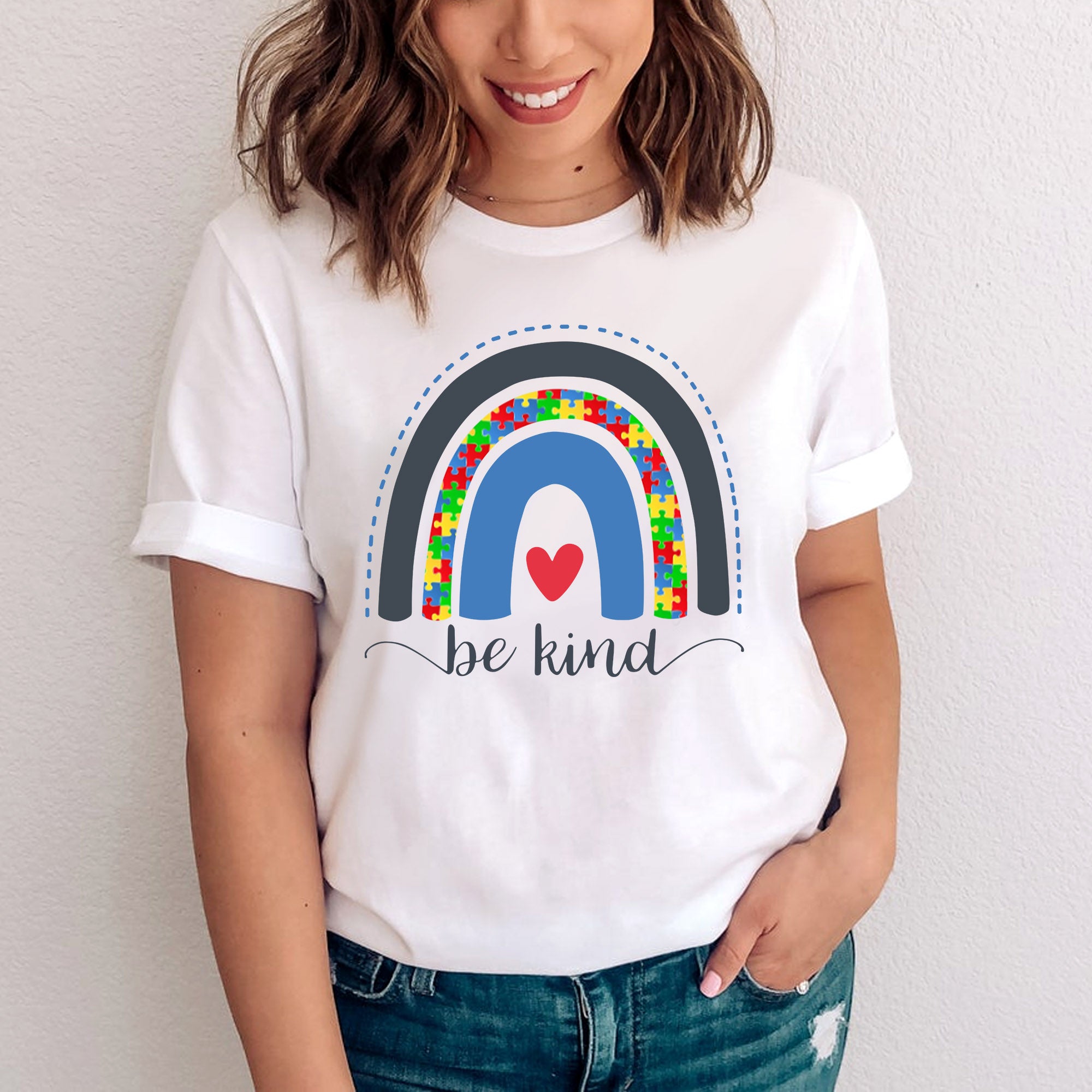 Be Kind Shirt And Autism Rainbow Print Graphic Tees
