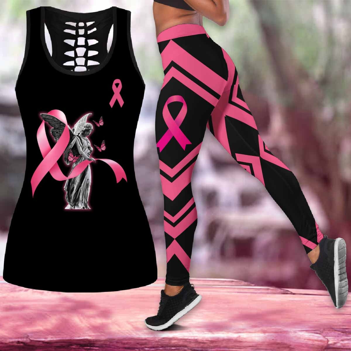 Angel Breast Cancer Awareness Faith Hope Love Legging Tanktop, Breast Cancer Awareness Legging Tanktop