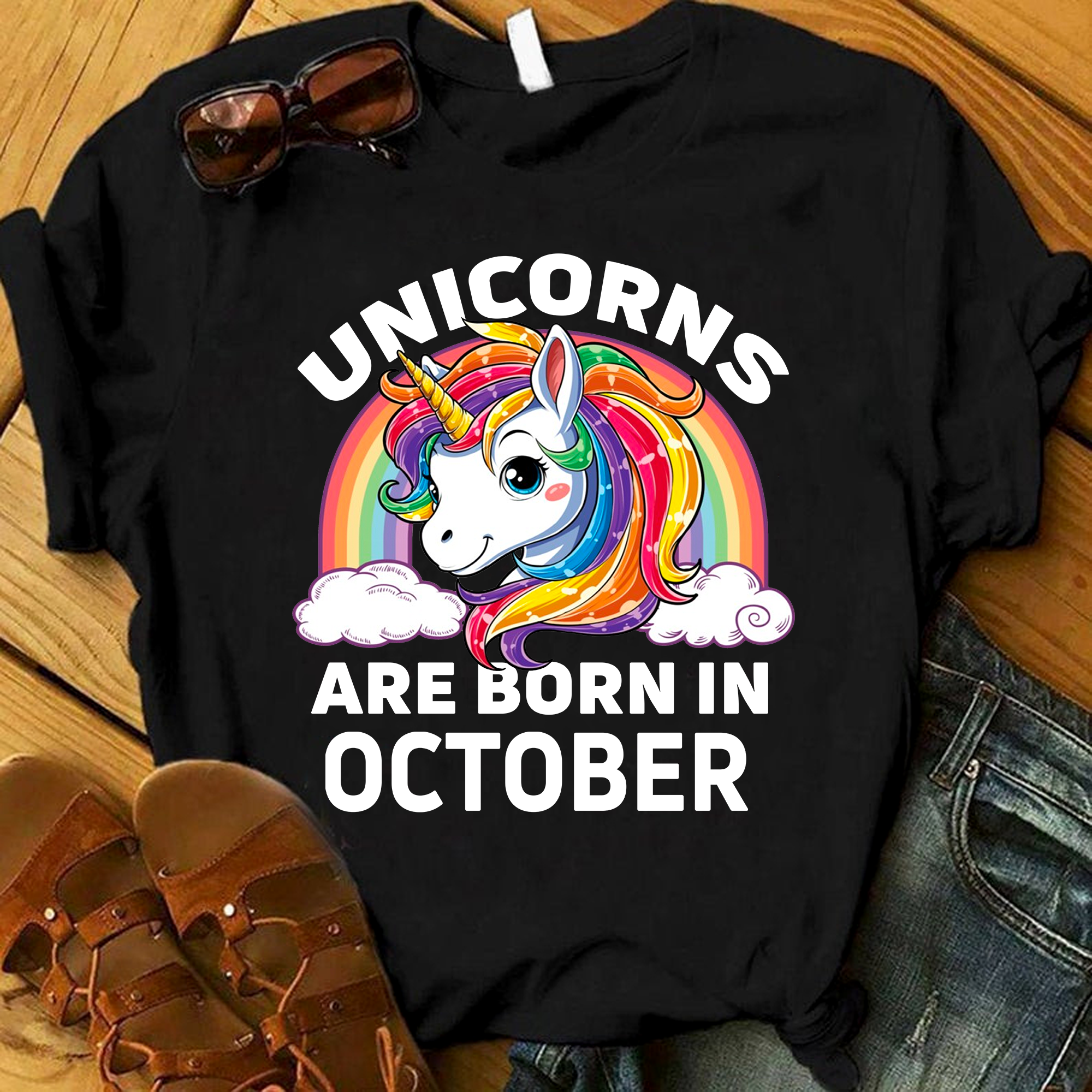 Unicorns Are Born In October Tshirt, Birthday Gift For Unicorn Lovers