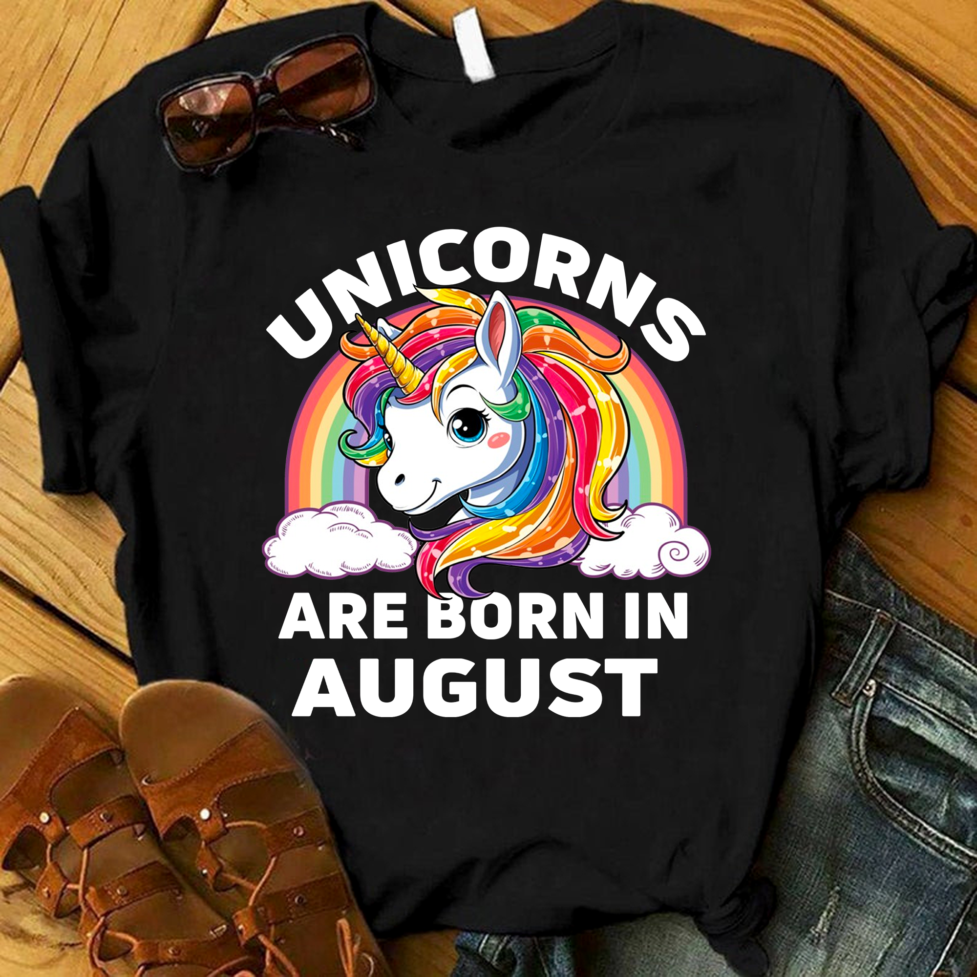 Unicorns Are Born In August Tshirt, Birthday Gift For Unicorn Lovers