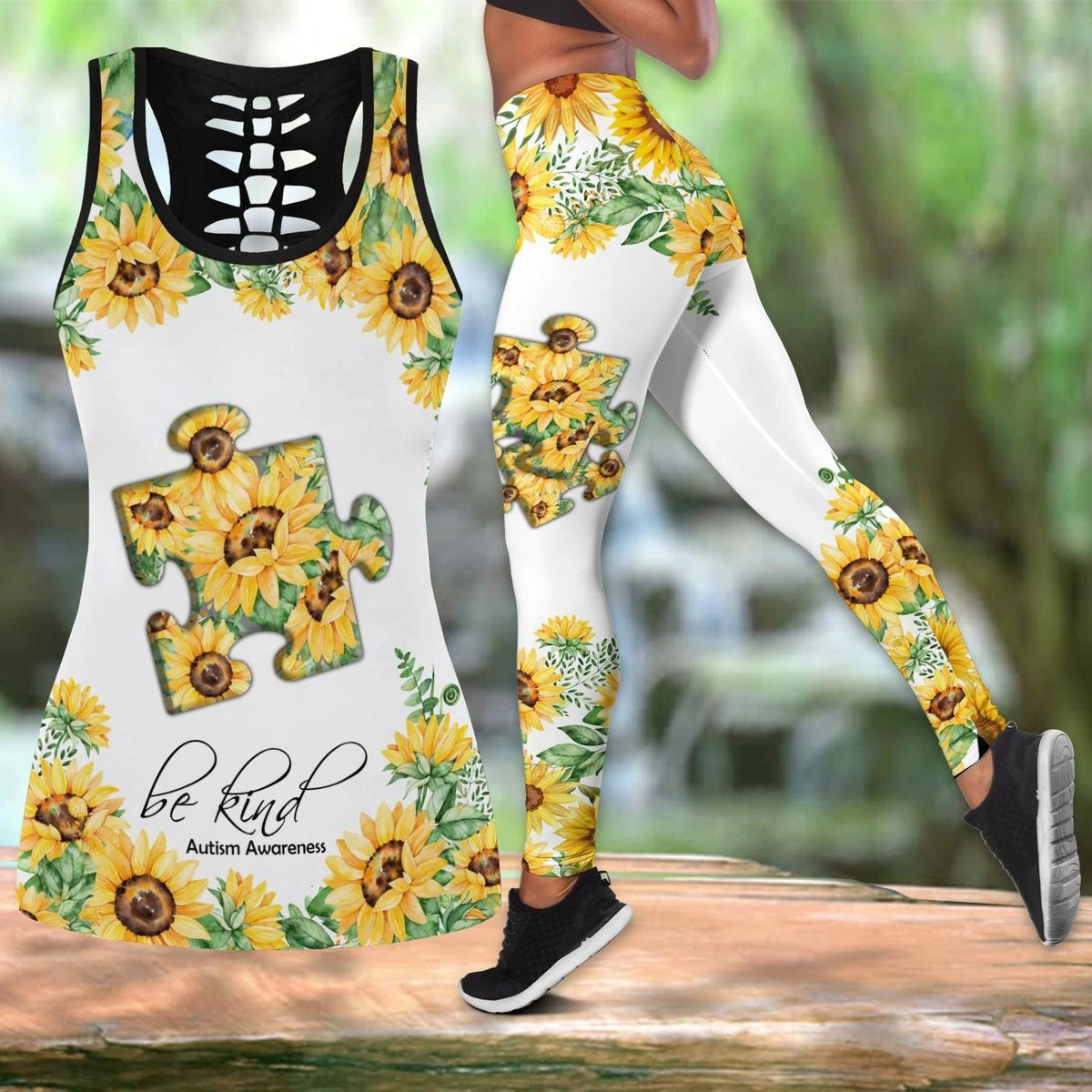 Be Kind Autism Sunflower Legging Tanktop, Autism Awareness Legging Tanktop