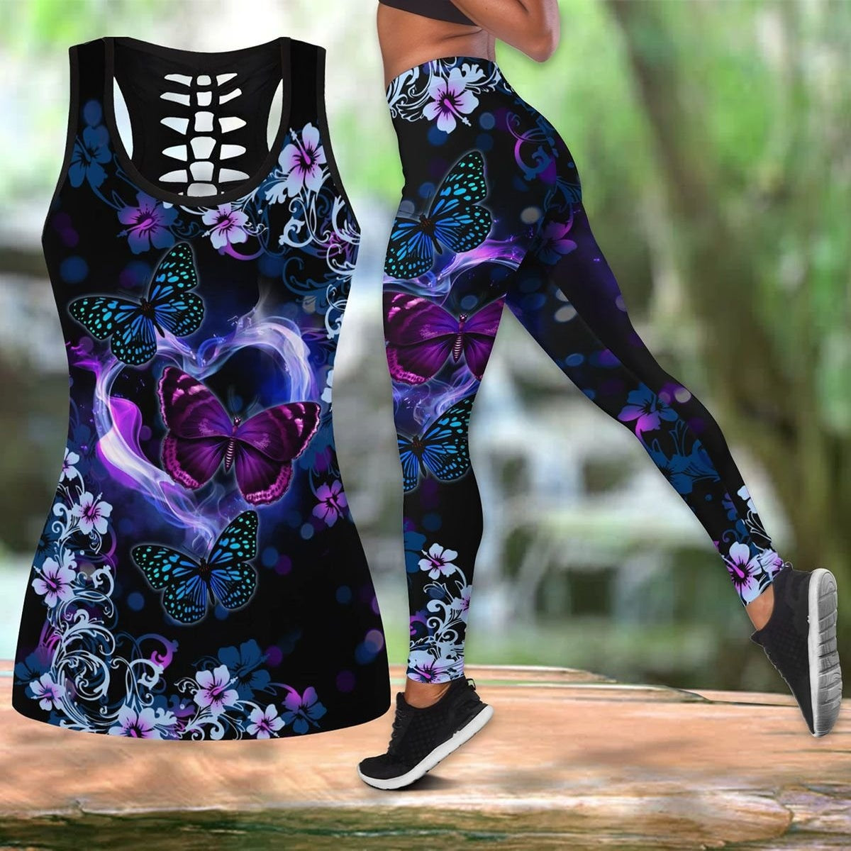 Beautiful Butterfly Purple Legging Tanktop, Butterfly Lover Legging Tanktop