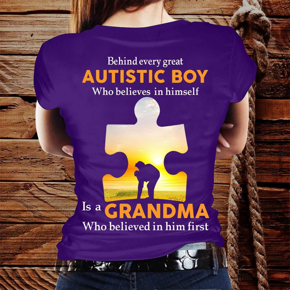 Behind Every Great Autistic Boy Is A Grandma Autism Tshirt