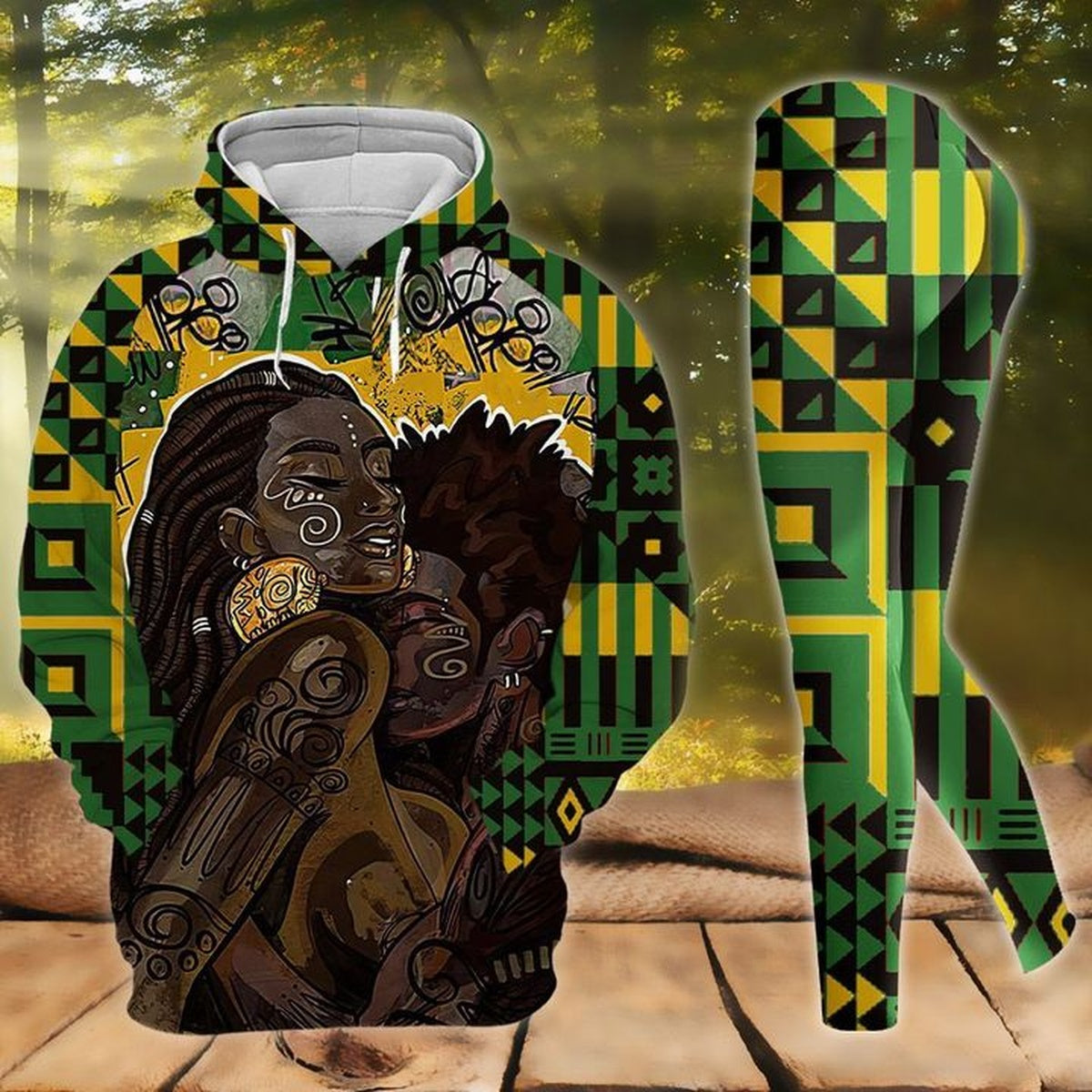 Black Love African American Couple Green And Yellow Legging Hoodie ,  African Legging Hoodie