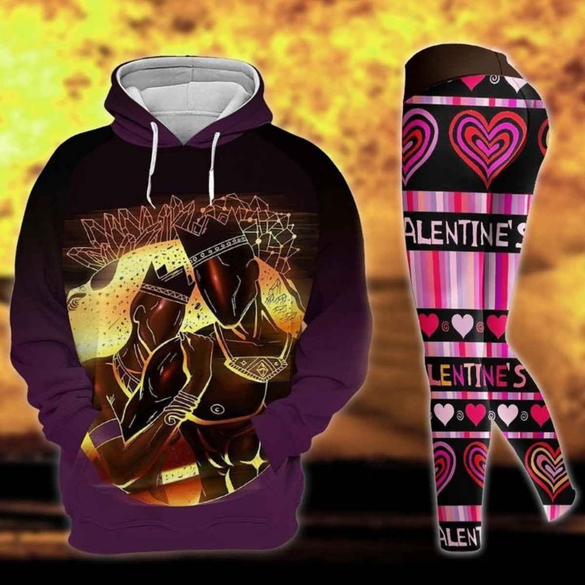 Black Love African American Valentines Day Couple Legging Hoodie , African Legging Hoodie