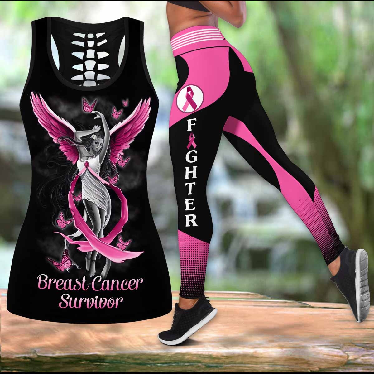 Breast Cancer Angel Survivor Legging Tanktop, Breast Cancer Awareness Legging Tanktop