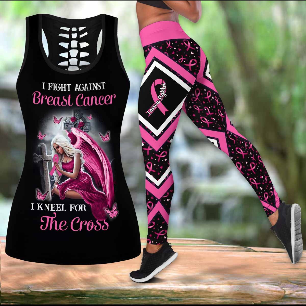 Breast Cancer I Fight Against Breast Cancer Legging Tanktop, Breast Cancer Awareness Legging Tanktop