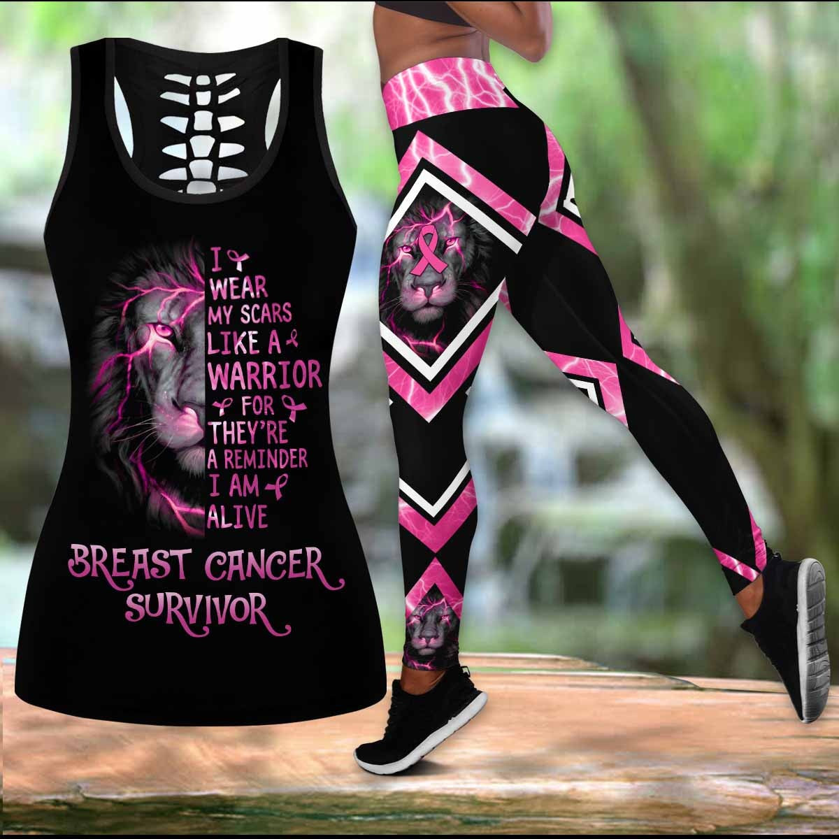 Breast Cancer I Wear My Scars Like A Warrior Legging Tanktop, Breast Cancer Awareness Legging Tanktop