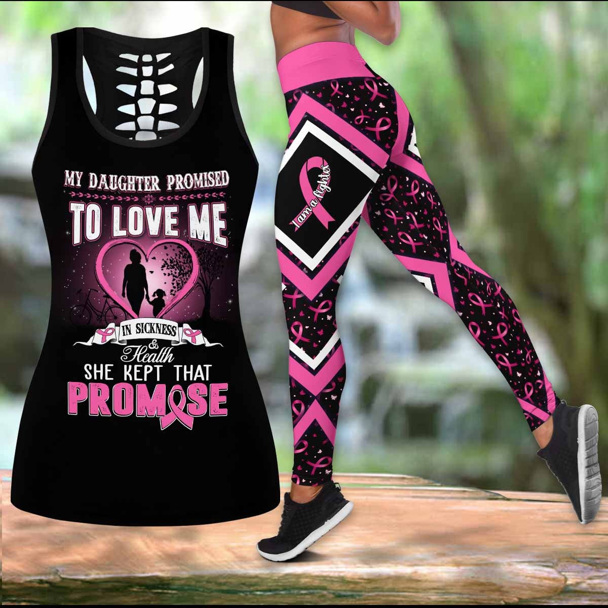 Breast Cancer My Daughter Promised To Love Me Legging Tanktop, Breast Cancer Awareness Legging Tanktop