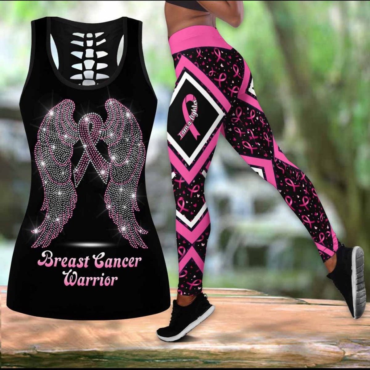 Breast Cancer Wings Ribbons Legging Tanktop, Breast Cancer Awareness Legging Tanktop