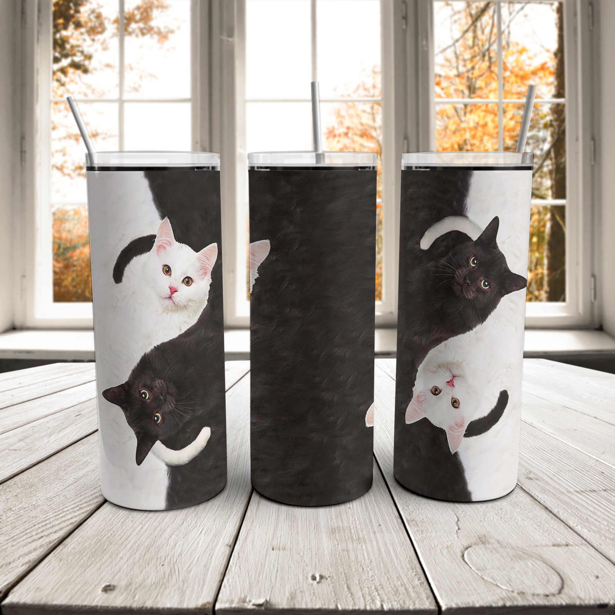 Cat Skinny Tumbler – Cat Yin Yang, Cat Mom Gifts For Women