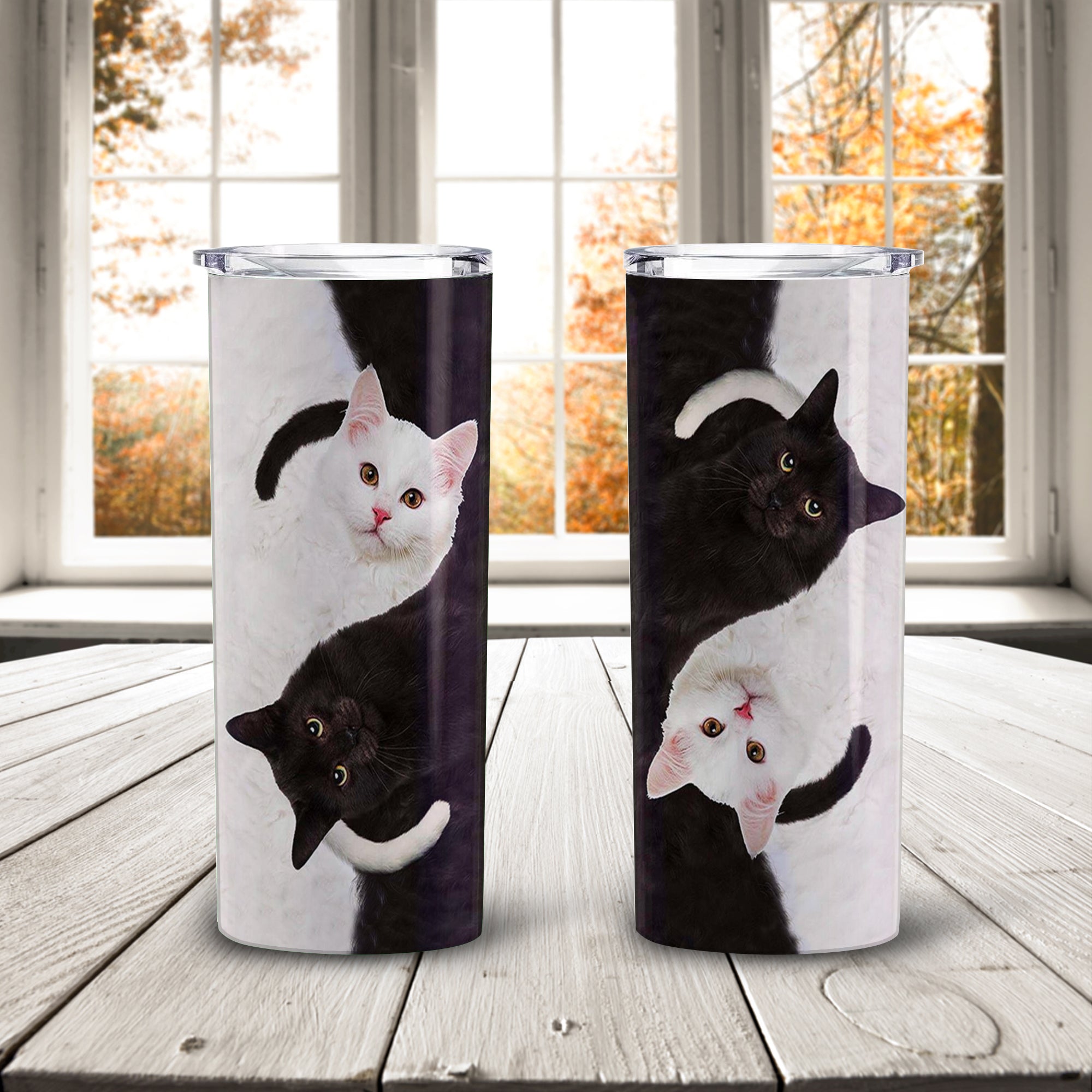 Cat Skinny Tumbler – Cat Yin Yang, Cat Mom Gifts For Women