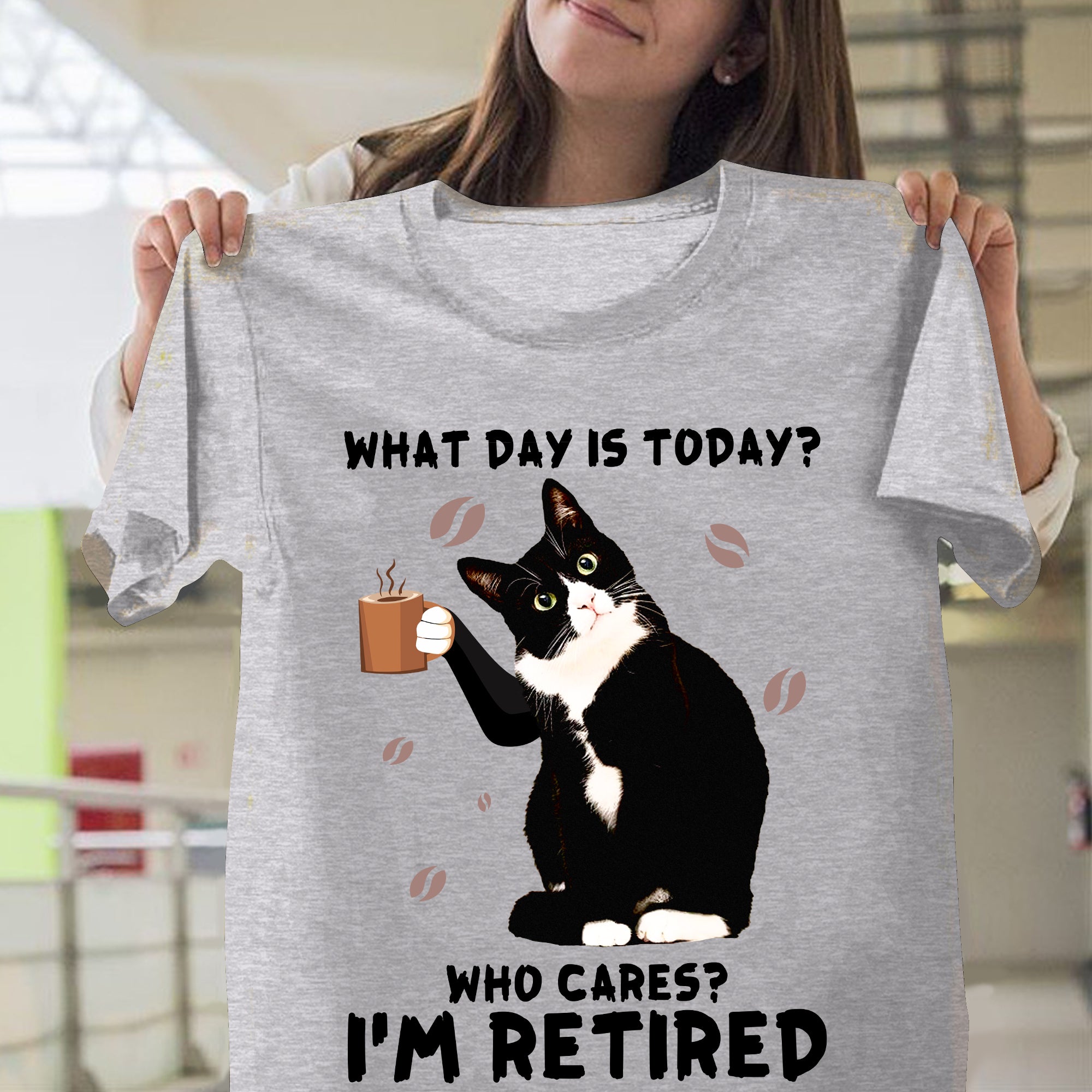 Tuxedo Cat What Day Is Today Who Cares I’m Retired T-shirt