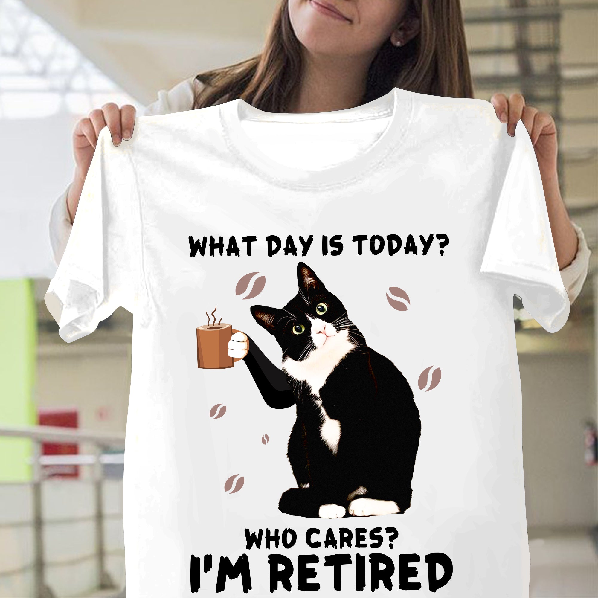 Tuxedo Cat What Day Is Today Who Cares I’m Retired T-shirt
