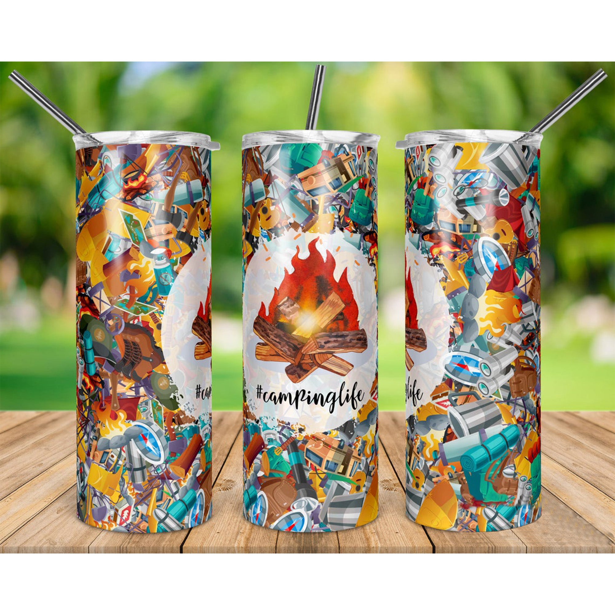 Camping Skinny Tumbler – Camping Life With Campfire