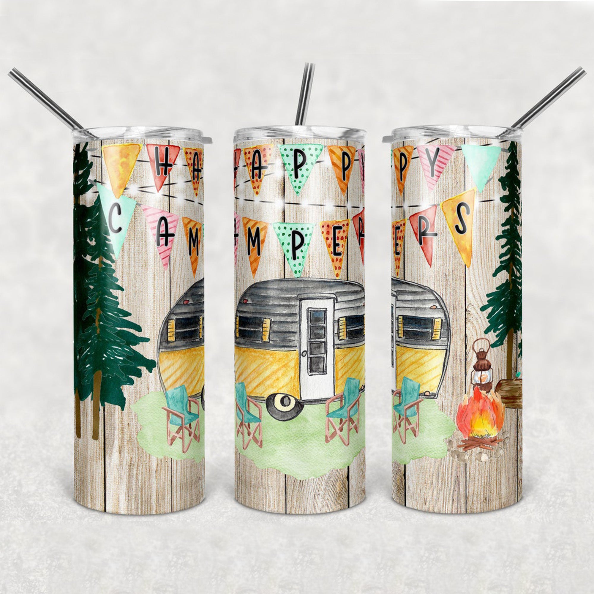 Camping Skinny Tumbler – Happy Camper Vintage Trailer