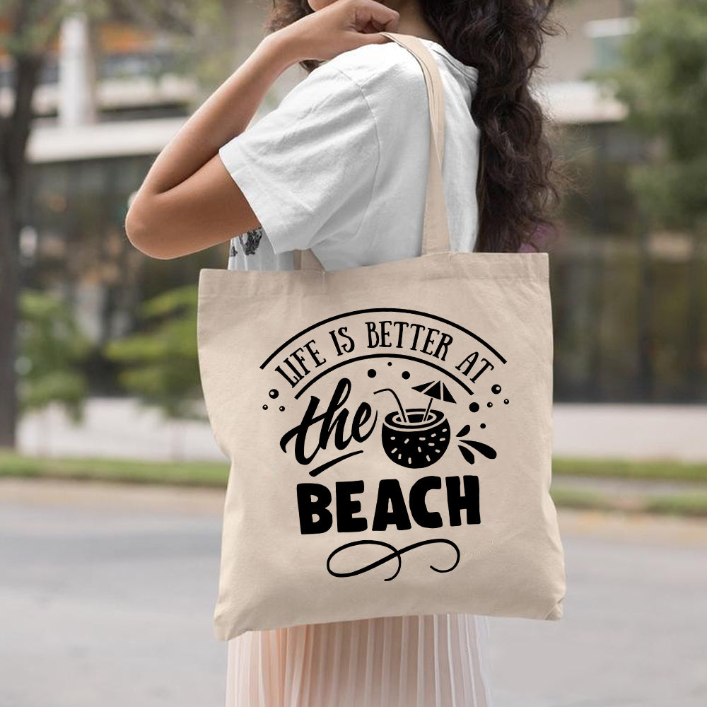 Camping Canvas Tote Bag Natural Color 15″x15″ – Life Is Better At The Beach