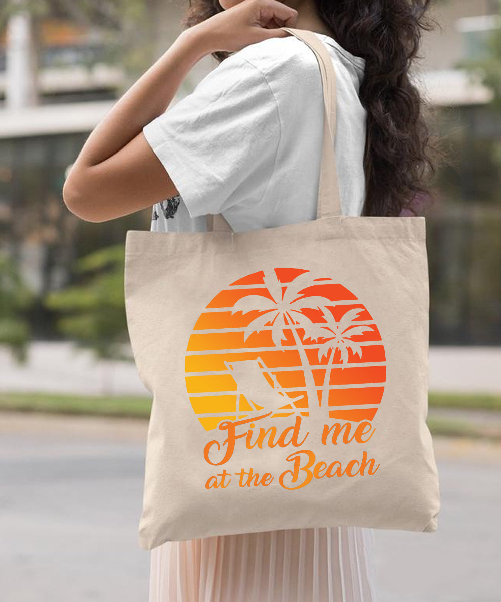 Camping Canvas Tote Bag Natural Color 15″x15″ – Find Me At The Beach