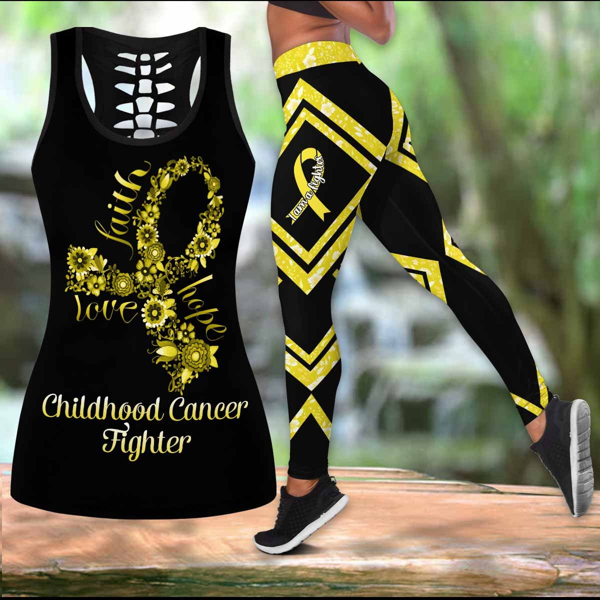 Childhood Cancer Fighter Faith Hope Love Legging Tanktop, Childhood Cancer Awareness Legging Tanktop