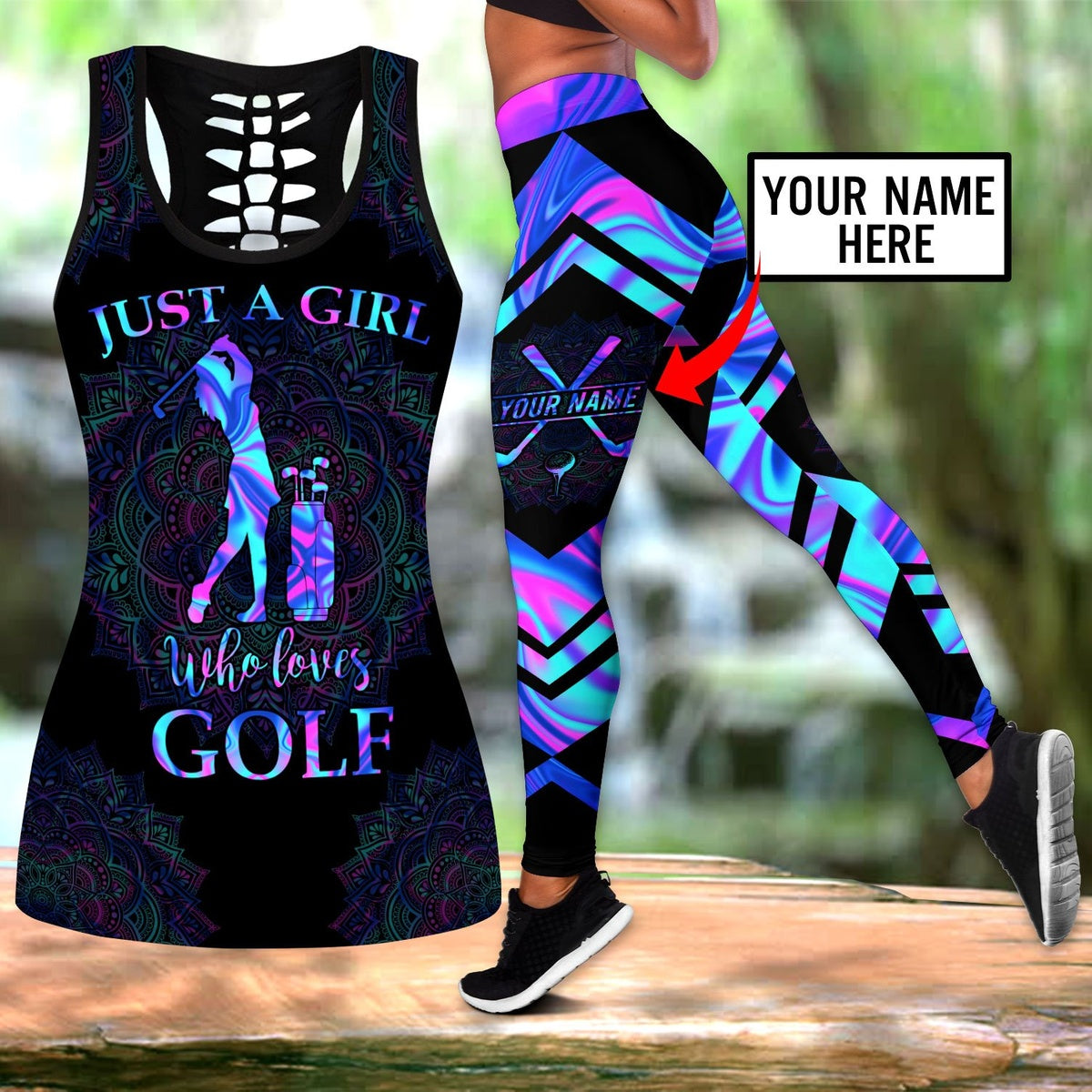 Personalized Just A Girl Who Loves Golf Legging Tanktop, Custom Name Golf Lovers Legging Tanktop