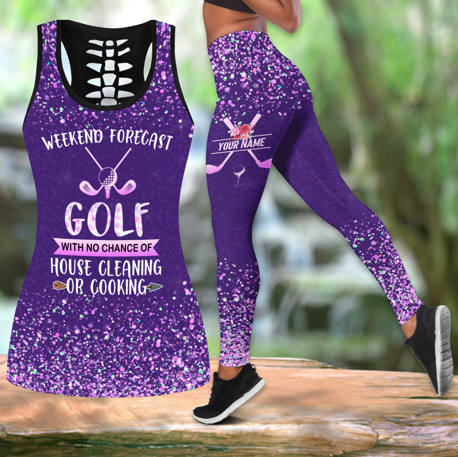 Personalized Weekend Forecast Golf With No Chance Of Legging Tanktop, Custom Name Golf Lovers Legging Tanktop