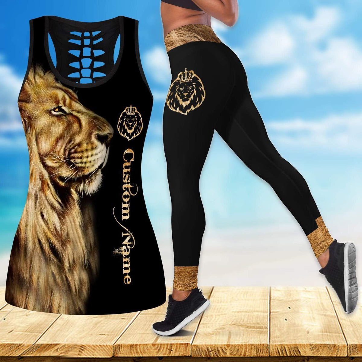 Personalized King Lion Legging Tanktop, Custom Lion Lover Legging Tanktop