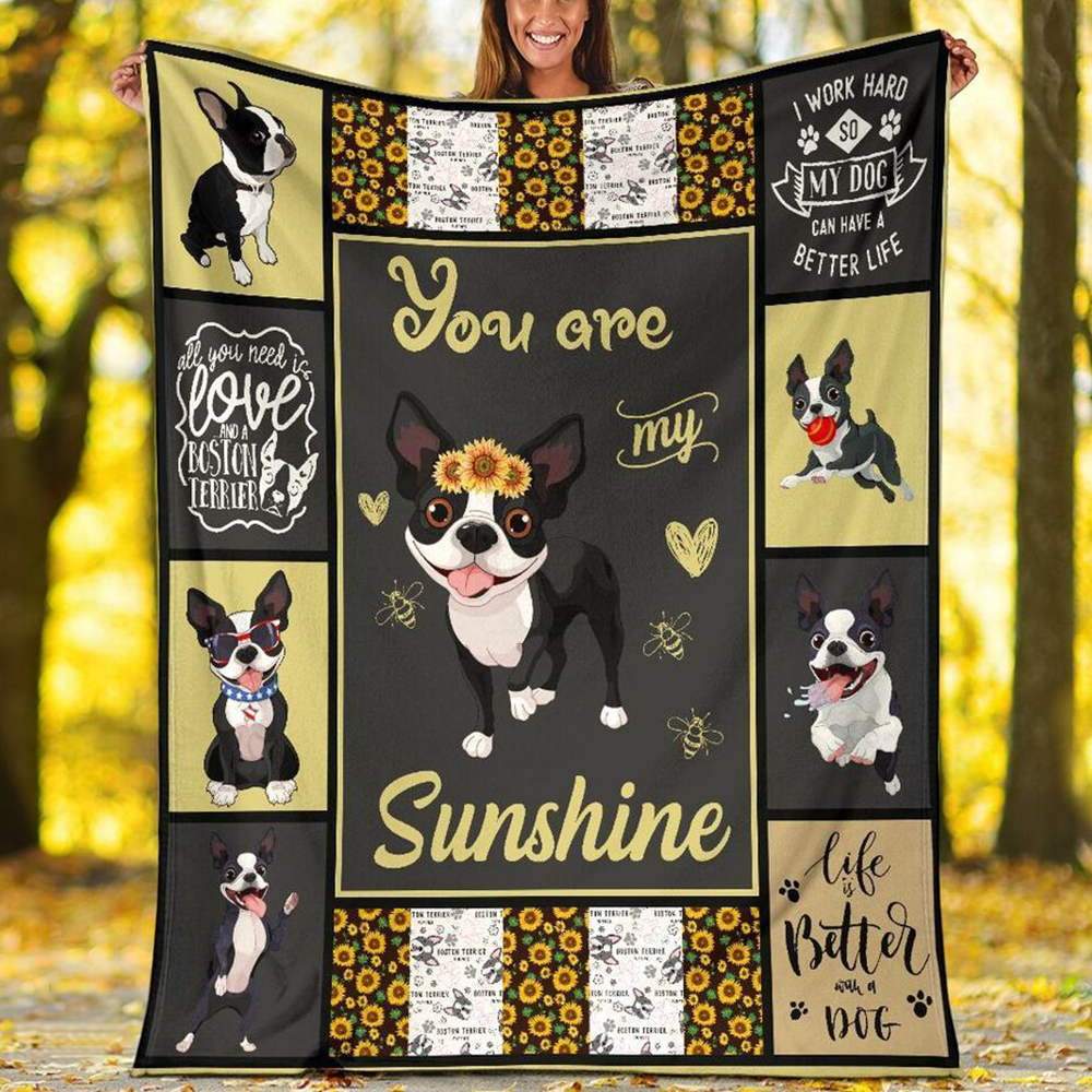 Boston Terrier Fleece Blanket, Sherpa Blanket You Are My Sunshine, Gifts For Boston Terrier Lovers