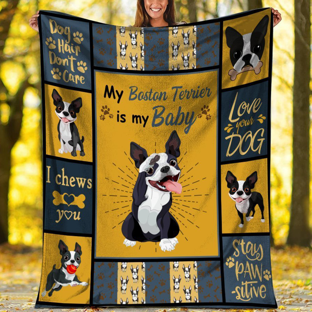 Boston Terrier Fleece Blanket, Sherpa Blanket My Boston Terrier Is My Baby, Gifts For Boston Terrier Lovers