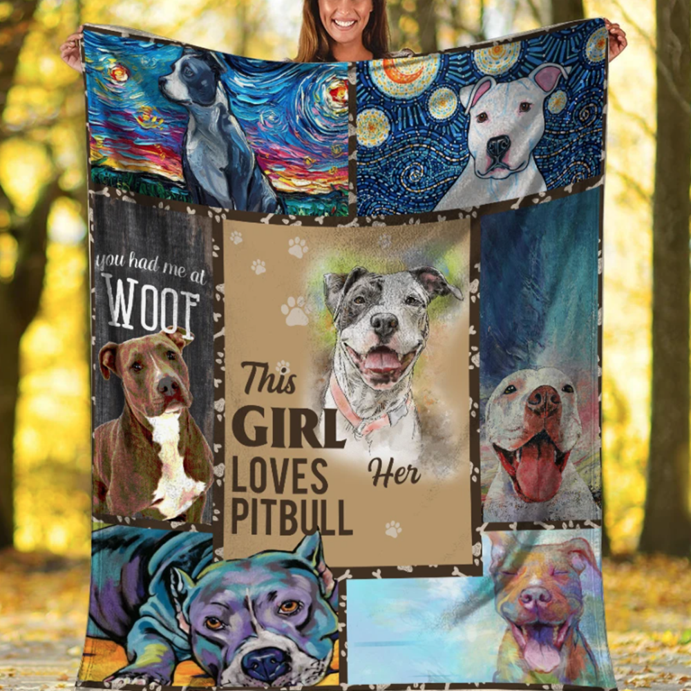 Pit Bull Fleece Blanket, Sherpa Blanket This Girl Loves Her Pit Bulls, Gifts For Pit Bull Lovers