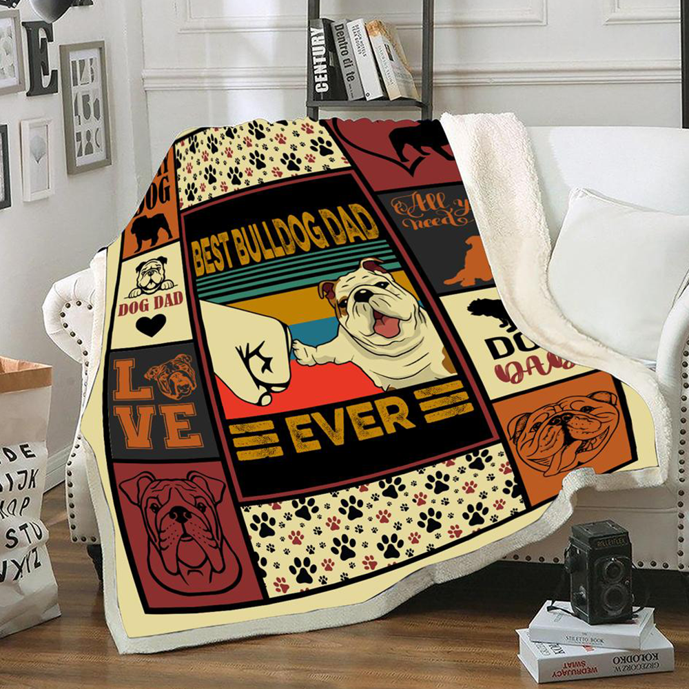 Bulldog Fleece Blanket, Sherpa Blanket – Best Bulldog Dad Ever Bulldog, Dog Bump Fit Gifts For Dad Dog