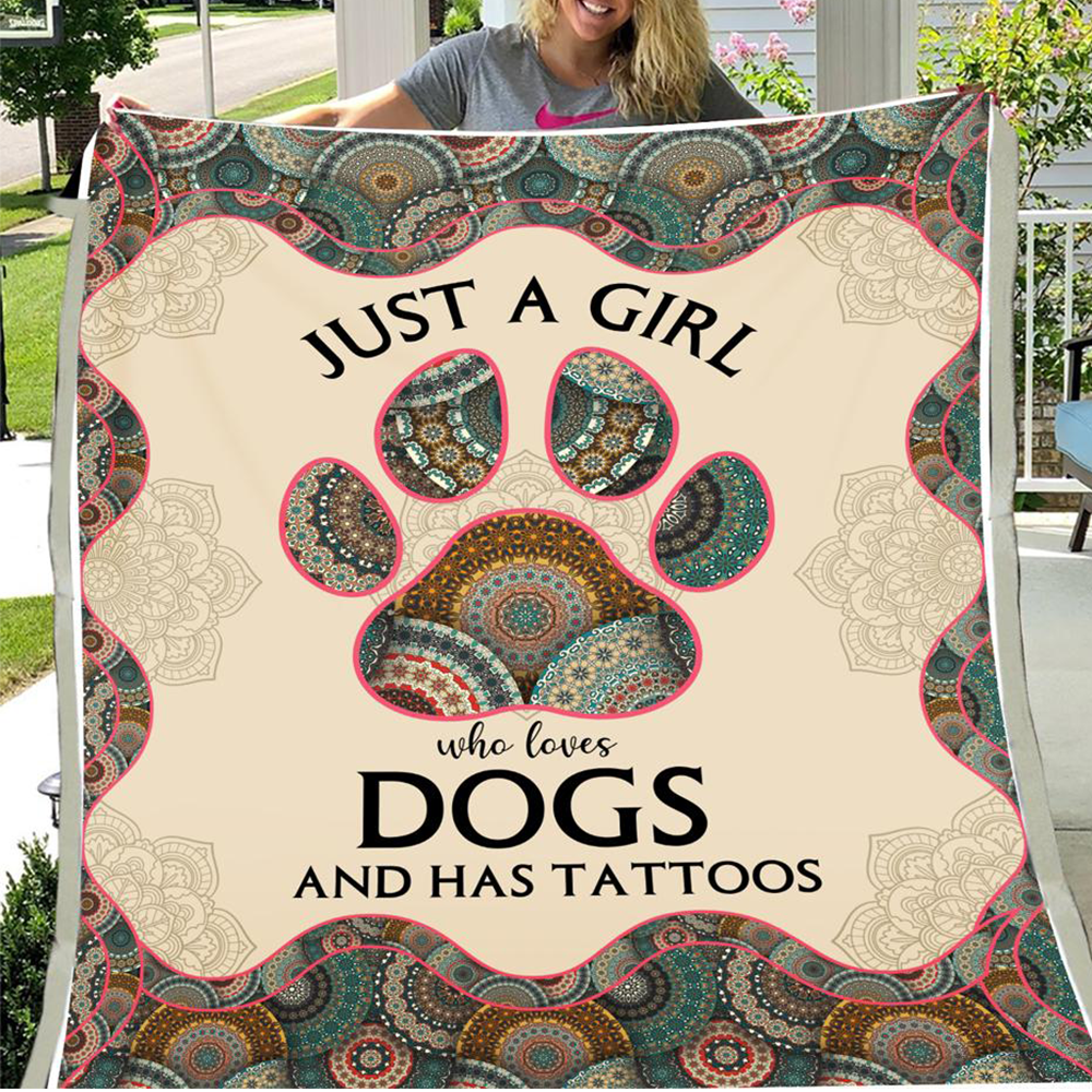 Just A Girl Who Loves Dogs And Has Tattoos Fleece Blanket, Sherpa Blanket