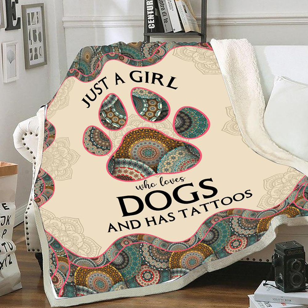 Just A Girl Who Loves Dogs And Has Tattoos Fleece Blanket, Sherpa Blanket