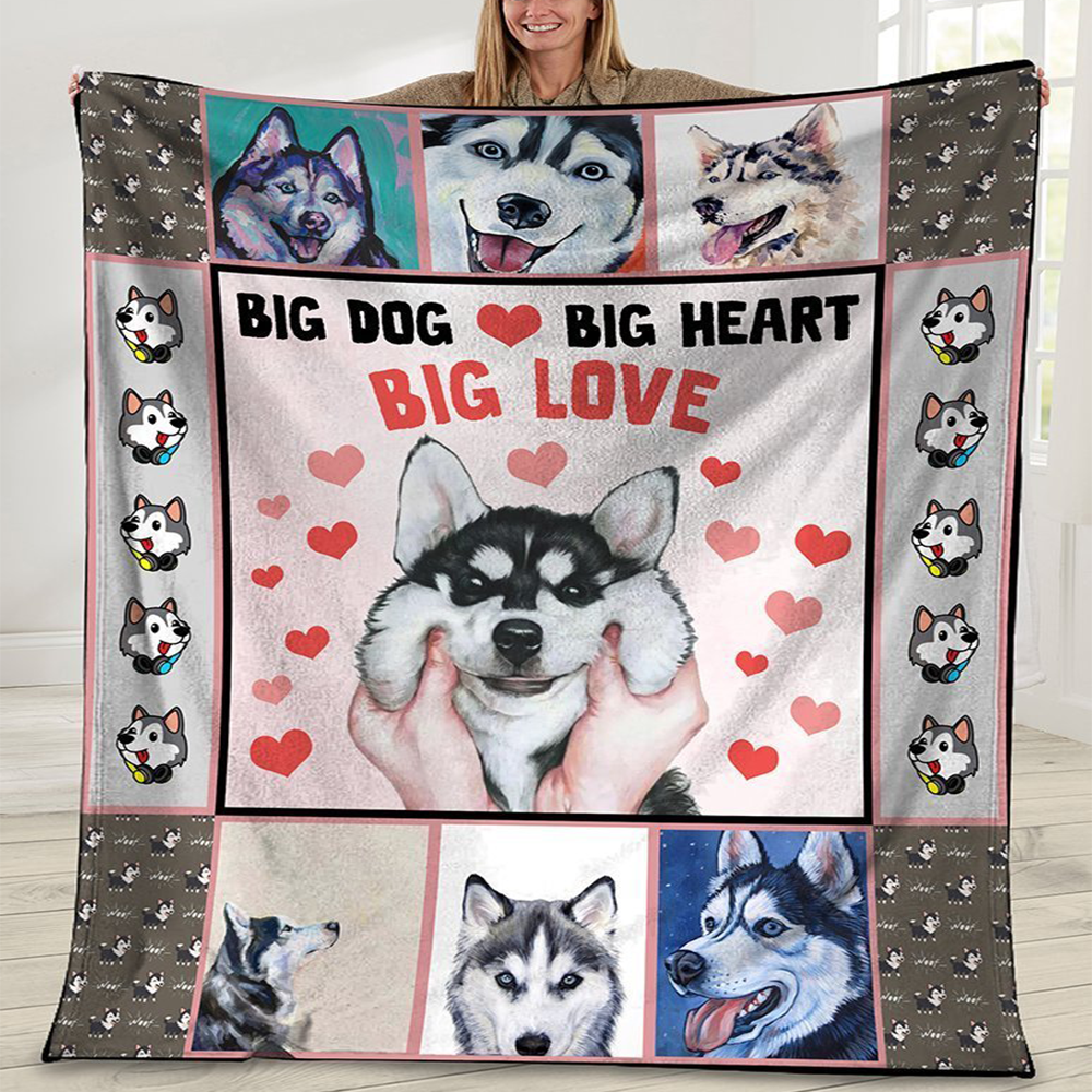 Siberian Husky Fleece Blanket, Sherpa Blanket Big Dog Big Heart Big Love