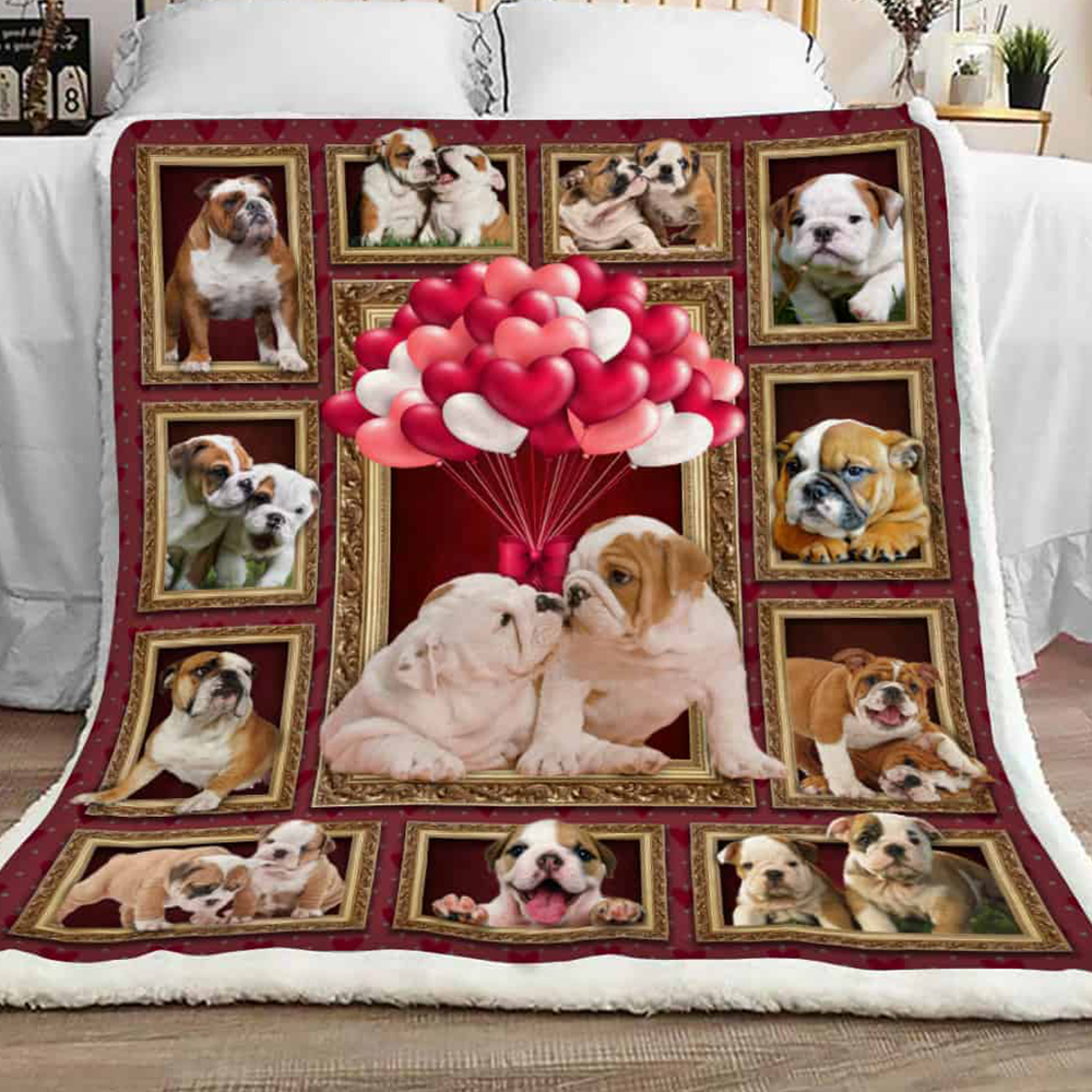 Bulldog Sherpa Blanket, Fleece Blanket, Couple Bulldogs, Gifts For Bulldog Lovers