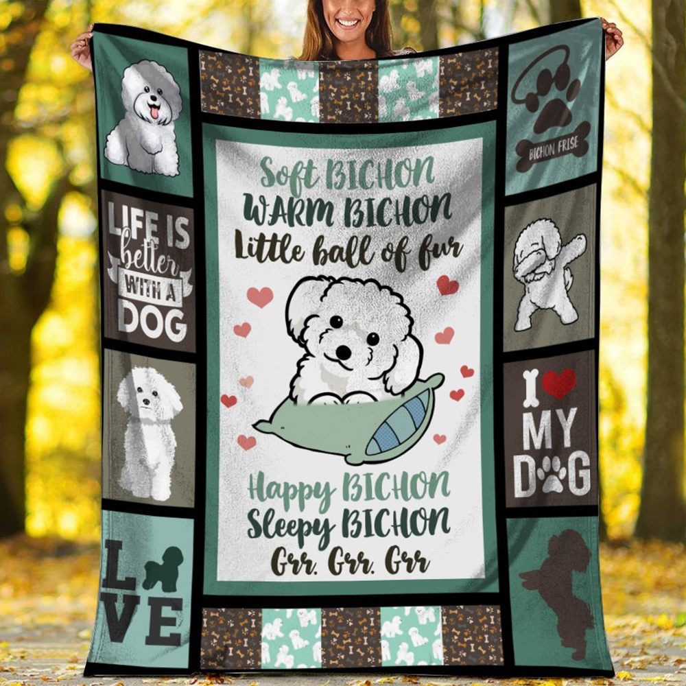 Bichon Frise Fleece Blanket, Sherpa Blanket Life Is Better With A Bichon Frise Dog