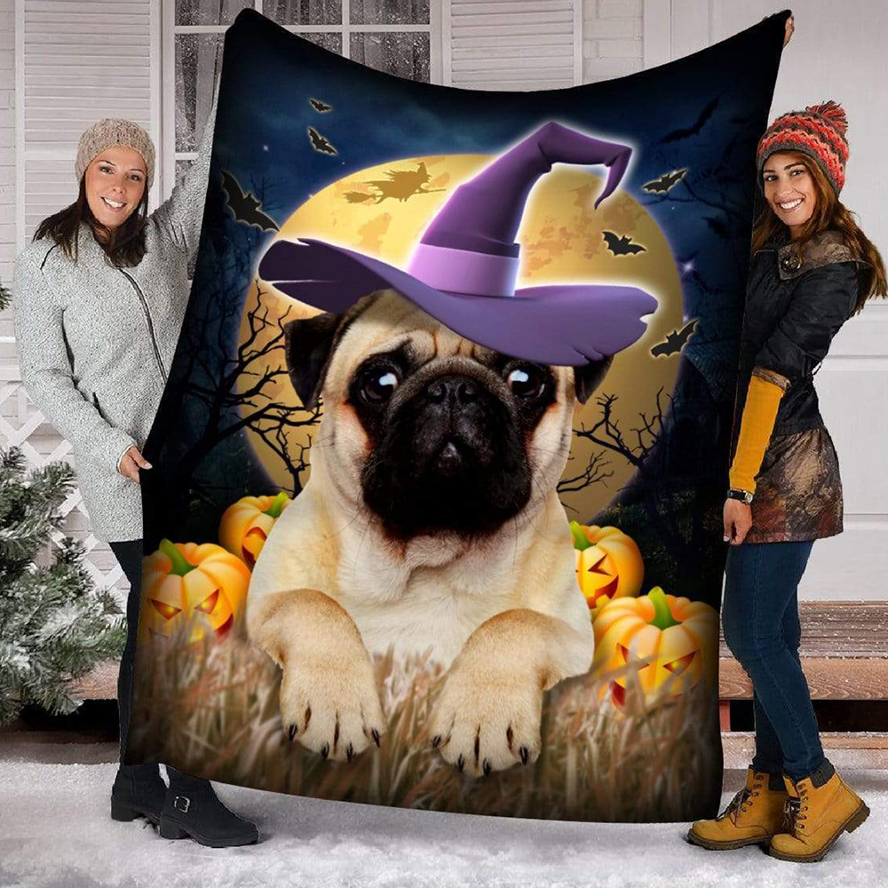 Pug Blanket Pug Witch Halloween, Halloween Gifts For Pug Lovers