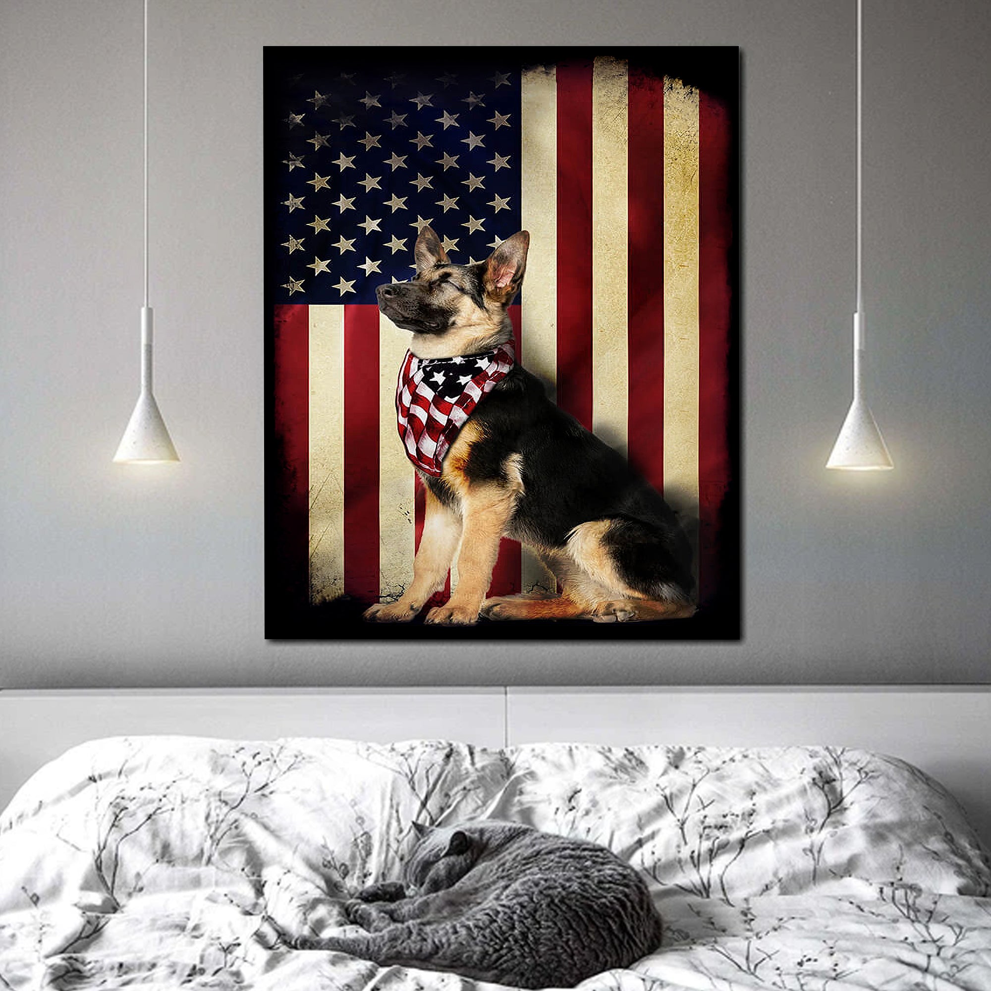 German Shepherd American Flag Canvas